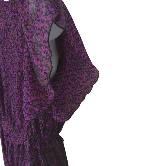 Sheer with Underlay 80s Style Dress Purple/Brown/Blue Abstract Print S - Picture 4 of 7